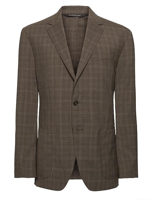 Banana Republic Mens Slim Plaid Smart-weight Performance Wool Blend Suit Jacket Brown Burlap Size 46
