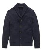 Banana Republic Mens Cotton Cable-knit Shawl-collar Cardigan Sweater Navy Blue Size Xs
