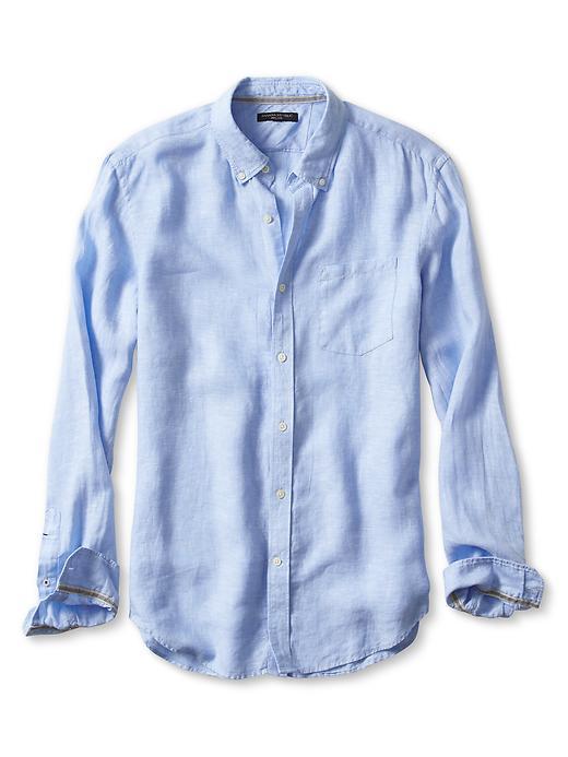Banana Republic Mens Camden Fit Linen Shirt Size L Tall - Cerulean Blue