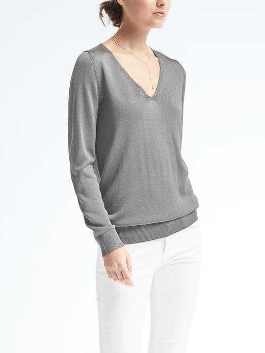 Banana Republic Womens Shine Pullover Vee - Slate Gray
