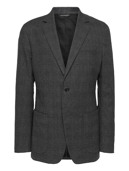 Banana Republic Mens Slim Grey Plaid Stretch-cotton Blazer Heather Gray Size 36