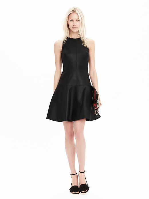 Banana Republic Womens Faux Leather Fit And Flare Dress Size 0 - Black