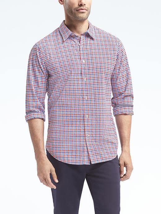 Banana Republic Camden Standard Fit Custom Wash Gingham Shirt - Tomato Paste