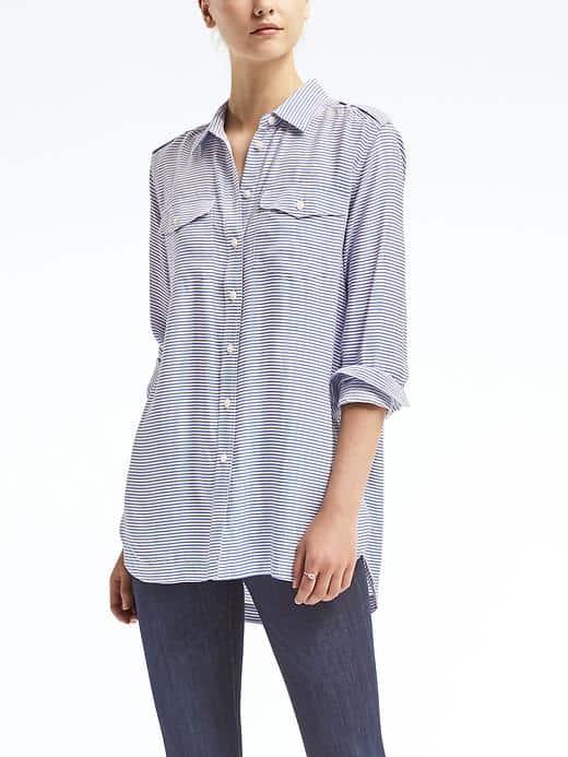 Banana Republic Womens Parker Fit Stripe Utility Tunic - Blue Stripe