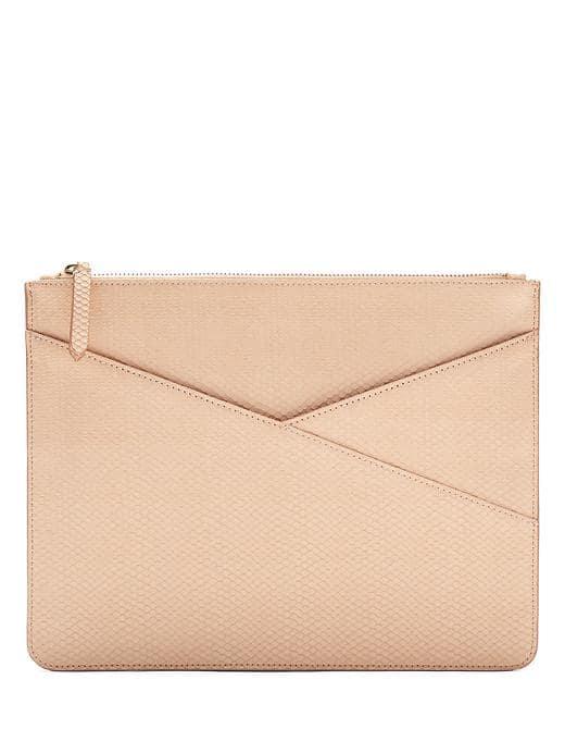 Banana Republic Snake Faux Leather Zip Pouch - Soft Peach