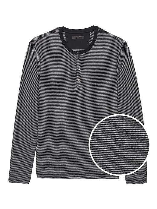 Banana Republic Mens Cotton-modal Waffle-knit Long-sleeve Henley T-shirt Black & Gray Size S