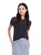 Banana Republic Lace Stitch Sweater Polo Size L - Navy