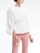 Banana Republic Womens Cinched Waist Bishop Sleeve Top - White
