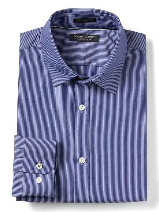Banana Republic Mens Camden Fit Supima Micro Stripe Shirt - Blue Murano