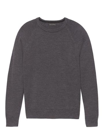Banana Republic Mens Italian Merino Crew Sweater-neck Raglan Sweater Charcoal Gray Size L