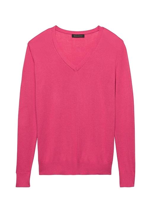 Banana Republic Womens Petite Silk Cotton Boyfriend V-neck Sweater Summer Coral Size M
