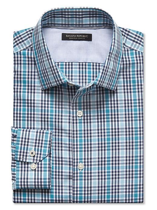 Banana Republic Mens Camden Fit Non Iron Graphic Check Shirt Size L Tall - Mural Blue