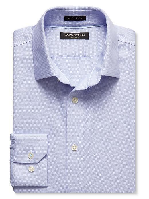 Banana Republic Mens Grant Fit Non Iron Birdseye Shirt Size L Tall - Blue