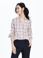 Banana Republic Dillon Fit Windowpane Shirt Size L Petite - Chilie Pepper