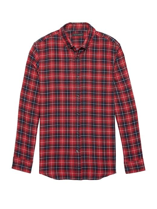 Banana Republic Mens New Slim-fit Double-weave Shirt Vamp Red Size M
