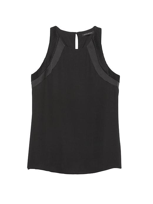 Banana Republic Womens Mixed Media Racerback Top Black Size L
