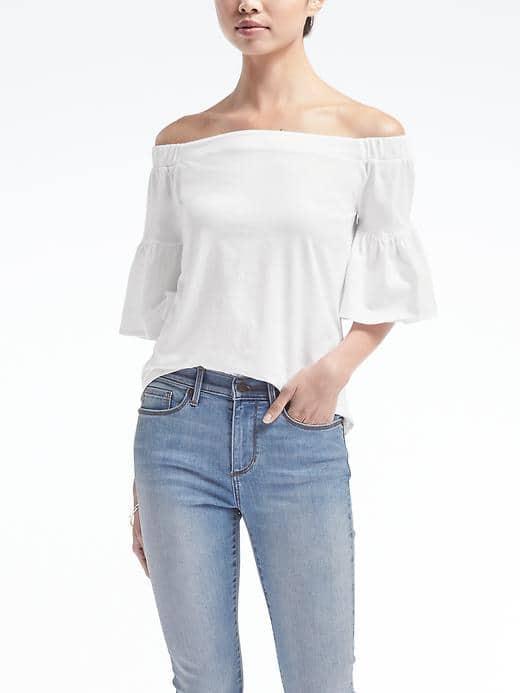 Banana Republic Womens Off The Shoulder Bell Sleeve Top - White
