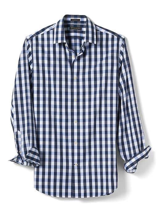 Banana Republic Mens Camden Fit Custom Wash Plaid Shirt - Blue