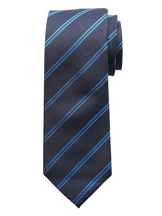 Banana Republic Mens Double Stripe Silk Nanotex Tie Blue & Pewter Size One Size