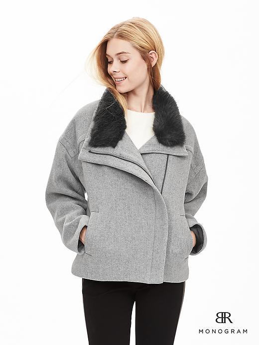 Banana Republic Womens Monogram Cropped Jacket Size L - Silver Gray