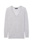 Banana Republic Womens Machine-washable Merino V-neck Sweater Light Gray Size M