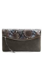 Banana Republic Womens Snake-effect Italian Leather Foldover Clutch Gray Suede & Snake Effect Leather Size One Size