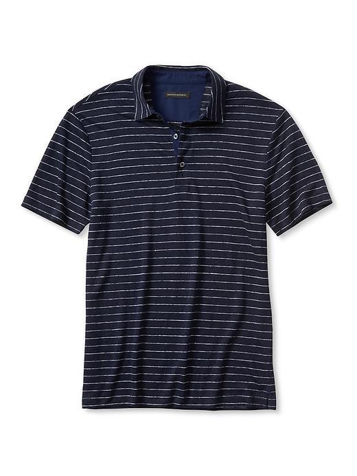 Banana Republic Mens Stripe Linen Polo Size L Tall - Navy
