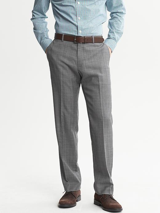 Banana Republic Tailored Slim Fit Grey Plaid Wool Dress Pant - Grey Plaid