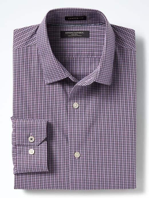 Banana Republic Mens Camden Fit Non Iron Stretch Plaid Shirt - Lilac