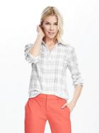 Banana Republic Dillon Fit White Open Check Shirt Size L Petite - White