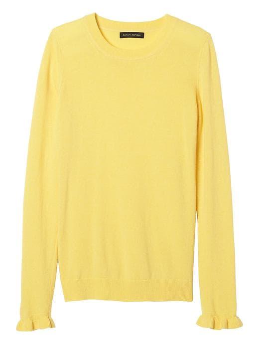 Banana Republic Womens Fine Italian Superloft Ruffle Cuff Pullover Crew - Yellow Buttercup