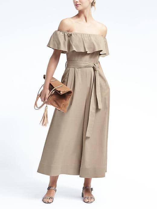 Banana Republic Womens Off The Shoulder Jumpsuit - Golden Beige
