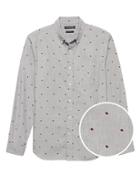 Banana Republic Mens Grant Slim-fit Cotton Oxford Football Print Shirt Medium Heather Gray Size Xl