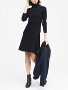 Banana Republic Womens Two-tone Ribbed Cotton-blend Turtleneck Sweater Dress Black & Navy Blue Size M