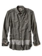 Banana Republic Mens Heritage Striped Linen Utility Shirt Size L Tall - Olive Branch