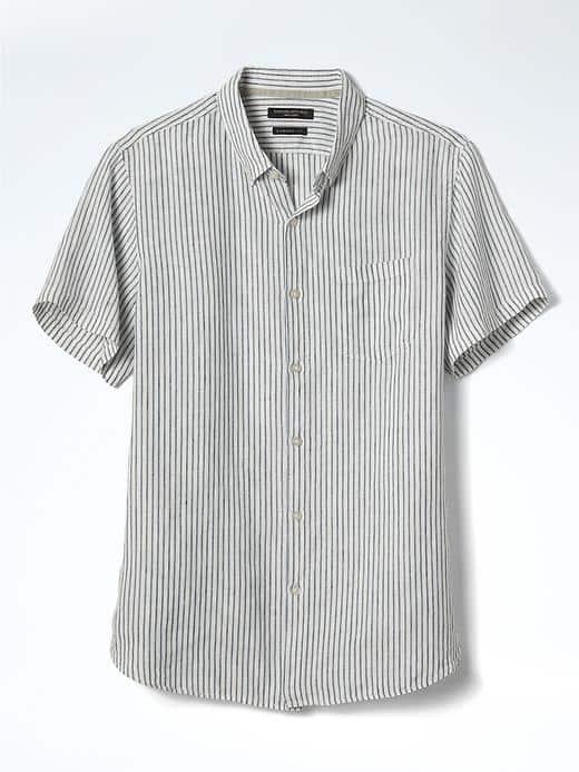 Banana Republic Mens Camden Fit Linen Short Sleeve Shirt - Comet Blue