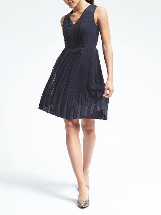 Banana Republic Womens Pleated Gingham Dress - Navy