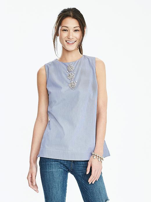 Banana Republic Womens Beaded Shell Cotton Top Size L - Mini Stripe
