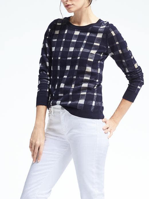 Banana Republic Womens Sheer Plaid Sweater - Navy