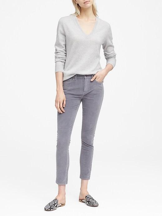 Banana Republic Womens Cashmere V-neck Sweater Heather Light Gray Size M