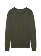 Banana Republic Womens Silk Cotton Crew-neck Sweater Deep Olive Size Xs