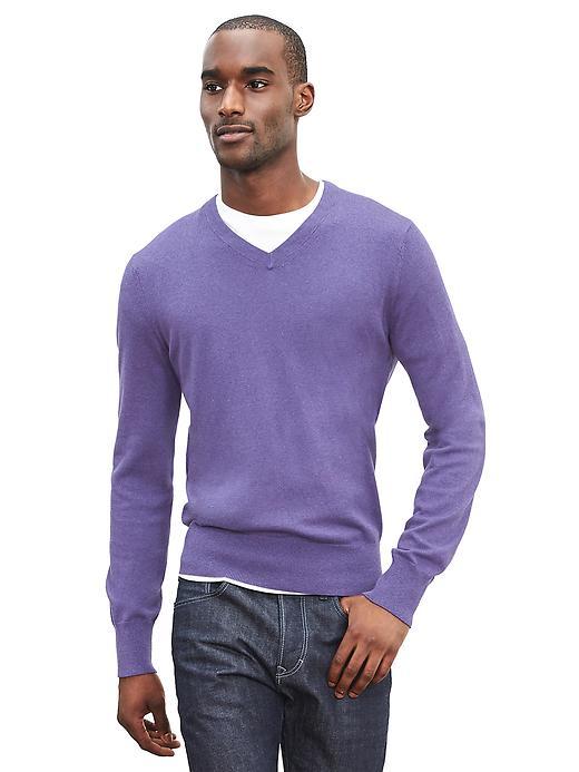 Banana Republic Mens Silk Cotton Cashmere Vee Pullover Size L Tall - Purple Heather