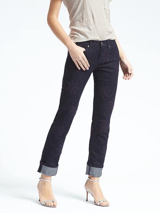 Banana Republic Womens Daisy Embroidered Girlfriend Jean - Rinse