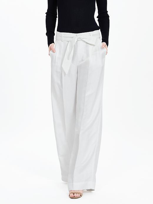 Banana Republic Linen Blend Belted Wide Leg Pant Size 8 Petite - White