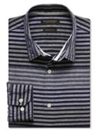 Banana Republic Mens Grant Fit Multi Stripe Cotton Linen Shirt Size L Tall - Navy Heather