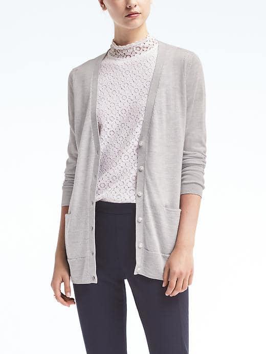 Banana Republic Womens Washable Merino Boyfriend Cardigan - Heather Gray