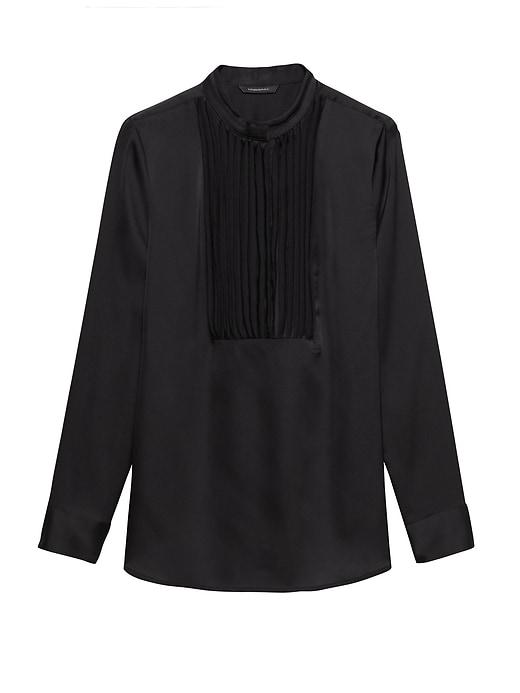 Banana Republic Womens Petite Long-sleeve Tuxedo Tunic Shirt Black Size Xxs