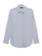 Banana Republic Womens Petite Dillon Classic-fit Stripe Shirt White & Blue Stripe Size Xs