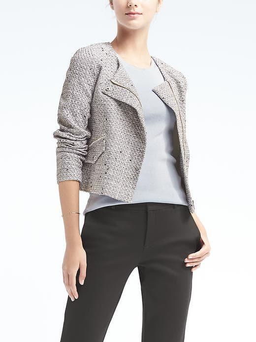 Banana Republic Womens Tweed Crop Moto Jacket - Gray