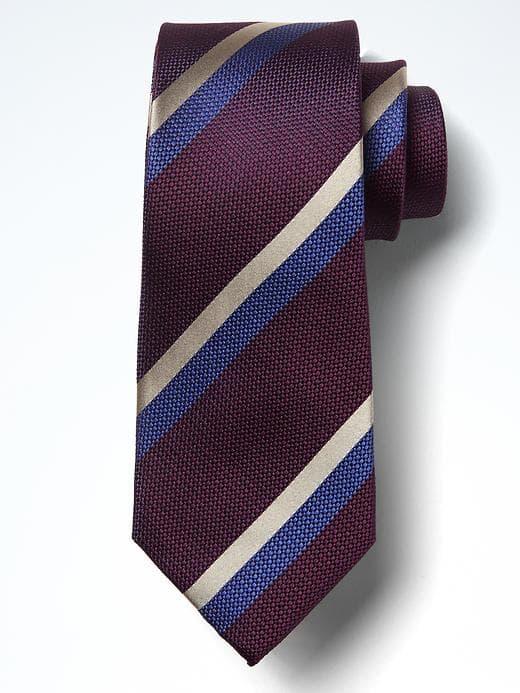 Banana Republic Mens Bold Stripe Silk Nanotex Tie - Burgundy